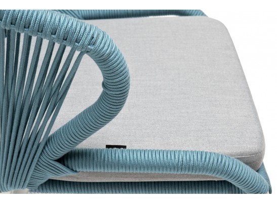 "Милан" стул плетеный из роупа, каркас алюминий светло-серый (RAL7035) муар, роуп бирюзовый круглый, ткань светло-серая в Набережных Челнах