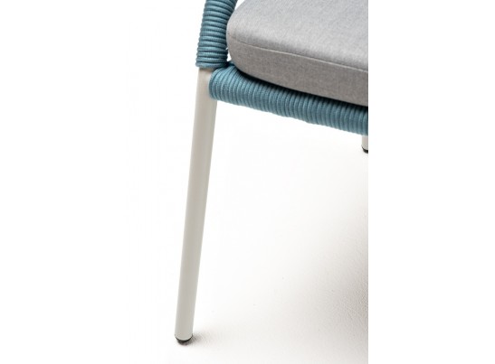 "Милан" стул плетеный из роупа, каркас алюминий светло-серый (RAL7035) муар, роуп бирюзовый круглый, ткань светло-серая в Набережных Челнах