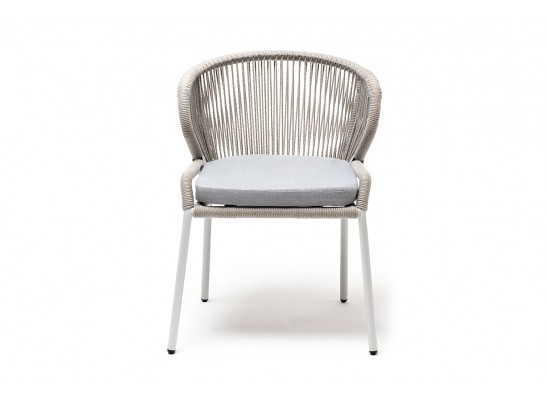 "Милан" стул плетеный из роупа, каркас алюминий светло-серый (RAL7035) муар, роуп серый меланж круглый, ткань светло-серая в Набережных Челнах