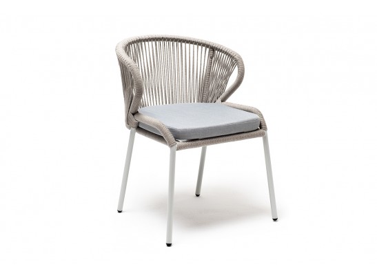 "Милан" стул плетеный из роупа, каркас алюминий светло-серый (RAL7035) муар, роуп серый меланж круглый, ткань светло-серая в Набережных Челнах