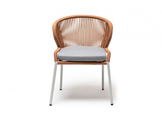 "Милан" стул плетеный из роупа, каркас алюминий светло-серый (RAL7035) муар, роуп оранжевый меланж круглый, ткань светло-серая в Набережных Челнах