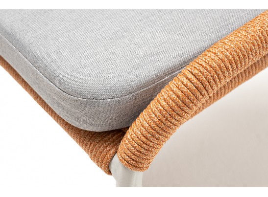 "Милан" стул плетеный из роупа, каркас алюминий светло-серый (RAL7035) муар, роуп оранжевый меланж круглый, ткань светло-серая в Набережных Челнах