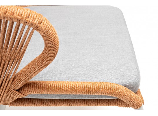 "Милан" стул плетеный из роупа, каркас алюминий светло-серый (RAL7035) муар, роуп оранжевый меланж круглый, ткань светло-серая в Набережных Челнах