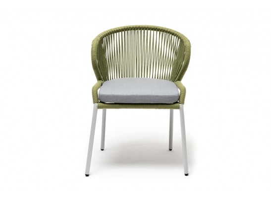 "Милан" стул плетеный из роупа, каркас алюминий светло-серый (RAL7035) муар, роуп салатовый меланж круглый, ткань светло-серая в Набережных Челнах