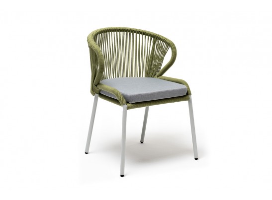"Милан" стул плетеный из роупа, каркас алюминий светло-серый (RAL7035) муар, роуп салатовый меланж круглый, ткань светло-серая в Набережных Челнах
