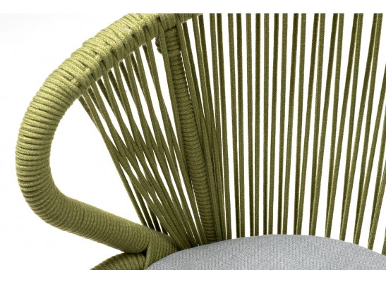"Милан" стул плетеный из роупа, каркас алюминий светло-серый (RAL7035) муар, роуп салатовый меланж круглый, ткань светло-серая в Набережных Челнах