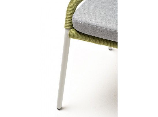 "Милан" стул плетеный из роупа, каркас алюминий светло-серый (RAL7035) муар, роуп салатовый меланж круглый, ткань светло-серая в Набережных Челнах