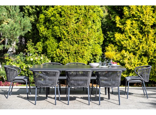 "Милан" стул плетеный из роупа, каркас алюминий темно-серый (RAL7024) муар, роуп темно-серый круглый, ткань темно-серая 027 в Набережных Челнах