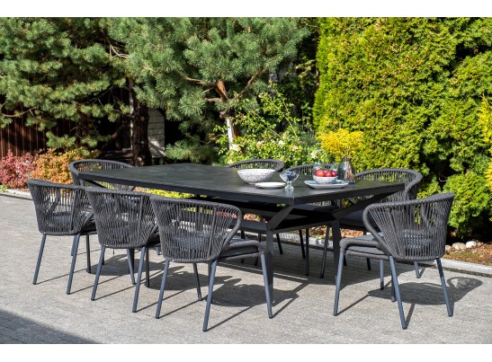 "Милан" стул плетеный из роупа, каркас алюминий темно-серый (RAL7024) муар, роуп темно-серый круглый, ткань темно-серая 027 в Набережных Челнах