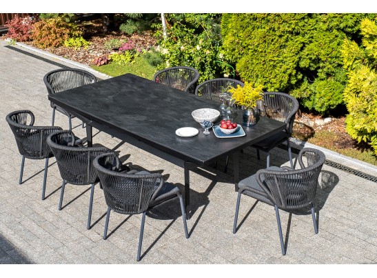 "Милан" стул плетеный из роупа, каркас алюминий темно-серый (RAL7024) муар, роуп темно-серый круглый, ткань темно-серая 027 в Набережных Челнах