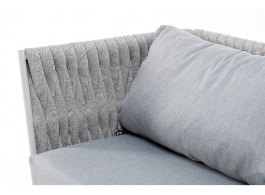 "Монако" диван 2-местный плетеный из роупа, каркас алюминий светло-серый (RAL7035) муар, роуп светло-серый 40 мм, ткань светло-серая в Набережных Челнах