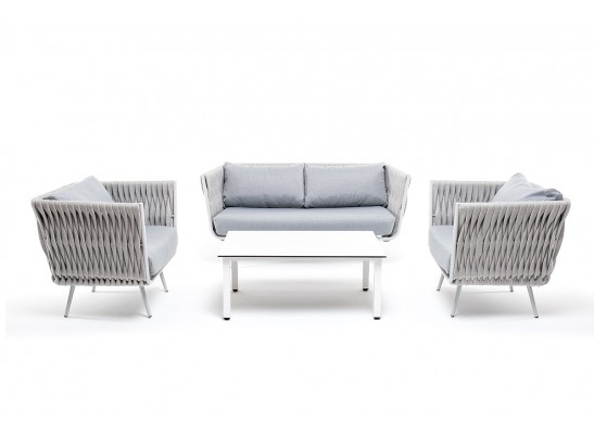 "Монако" лаунж-зона 4-местная из роупа со столом "Верона" (серый гранит), каркас светло-серый, роуп светло-серый в Набережных Челнах