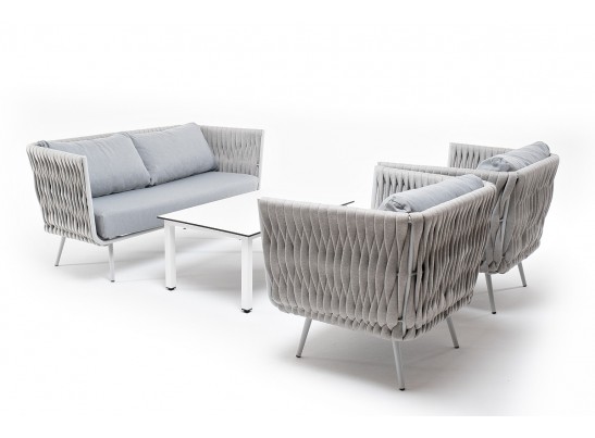 "Монако" лаунж-зона 4-местная из роупа со столом "Верона" (серый гранит), каркас светло-серый, роуп светло-серый в Набережных Челнах