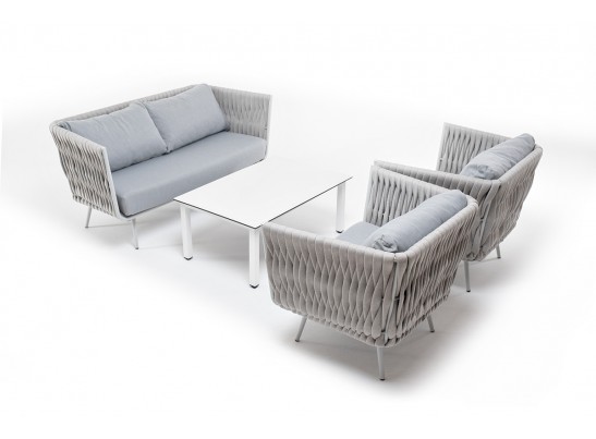 "Монако" лаунж-зона 4-местная из роупа со столом "Верона" (серый гранит), каркас светло-серый, роуп светло-серый в Набережных Челнах