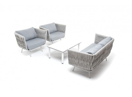 "Монако" лаунж-зона 4-местная из роупа со столом "Верона" (серый гранит), каркас светло-серый, роуп светло-серый в Набережных Челнах