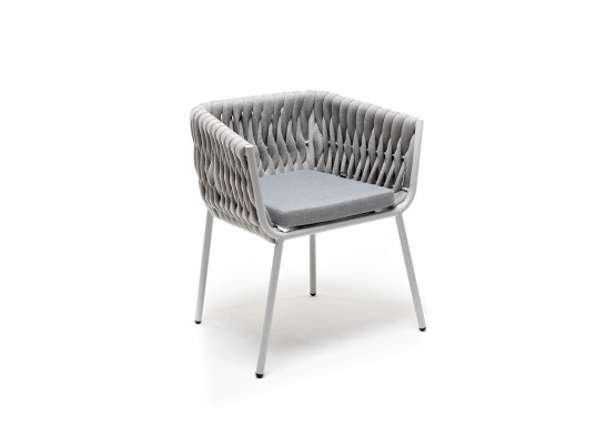 "Монако" стул плетеный из роупа, каркас алюминий светло-серый (RAL7035) муар, роуп светло-серый 40 мм, ткань светло-серая в Набережных Челнах