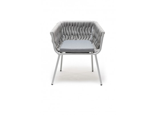 "Монако" стул плетеный из роупа, каркас алюминий светло-серый (RAL7035) муар, роуп светло-серый 40 мм, ткань светло-серая в Набережных Челнах