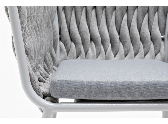 "Монако" стул плетеный из роупа, каркас алюминий светло-серый (RAL7035) муар, роуп светло-серый 40 мм, ткань светло-серая в Набережных Челнах