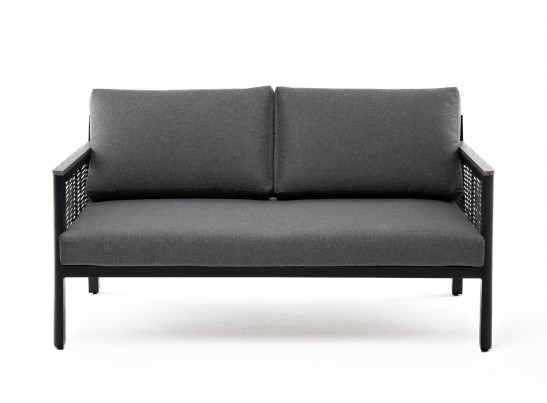 "Сан Ремо" диван 2-местный плетеный из роупа, каркас алюминий темно-серый, роуп серый, ткань серая в Набережных Челнах