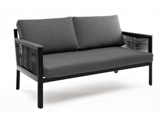 "Сан Ремо" диван 2-местный плетеный из роупа, каркас алюминий темно-серый, роуп серый, ткань серая в Набережных Челнах