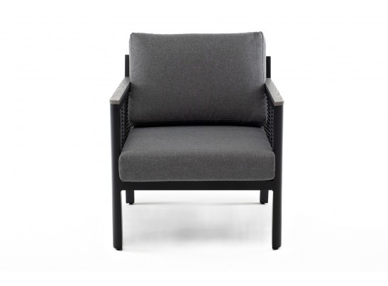 "Сан Ремо" кресло плетеное из роупа садовое, каркас алюминий темно-серый, роуп серый, ткань серая в Набережных Челнах