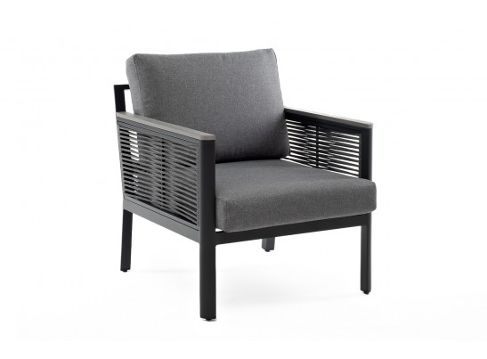 "Сан Ремо" кресло плетеное из роупа садовое, каркас алюминий темно-серый, роуп серый, ткань серая в Набережных Челнах