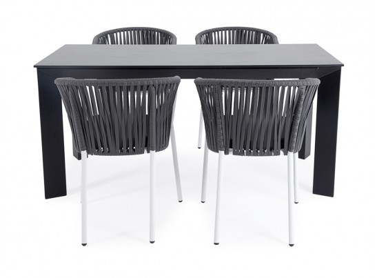 "Флоренция" обеденная группа на 4 персоны со стульями "Бордо", каркас белый, роуп серый в Набережных Челнах