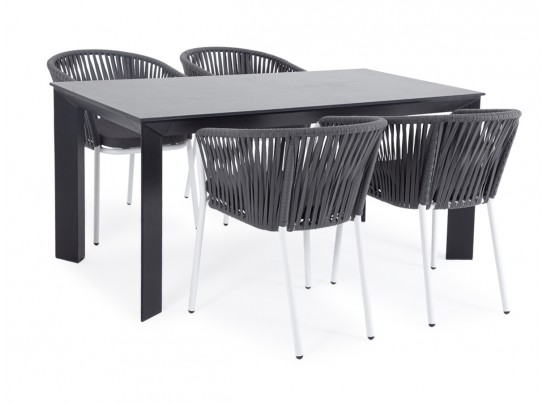 "Флоренция" обеденная группа на 4 персоны со стульями "Бордо", каркас белый, роуп серый в Набережных Челнах