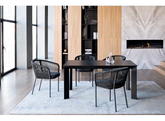 "Венето" обеденная группа на 4 персоны со стульями "Марсель", каркас темно-серый, роуп темно-серый в Набережных Челнах