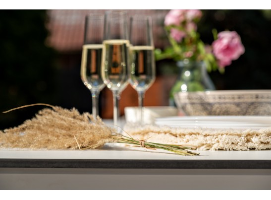 "Венето" обеденная группа на 6 персон со стульями "Милан", каркас белый, роуп бежевый в Набережных Челнах