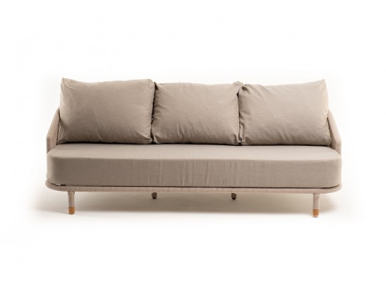 "Верона" диван 3-местный плетеный из роупа, каркас алюминий белый муар, роуп бежевый круглый, ткань бежевая 052 в Набережных Челнах "Верона" диван 3-местный плетеный из роупа, каркас алюминий белый муар, роуп бежевый круглый, ткань бежевая 052 в Набережных Челнах