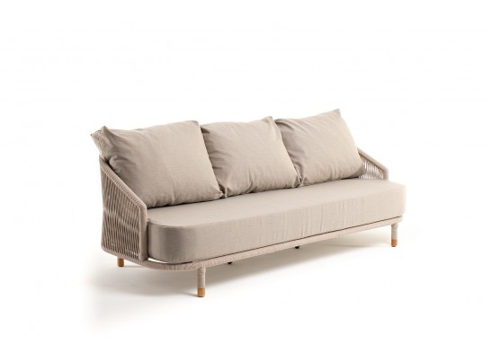 "Верона" диван 3-местный плетеный из роупа, каркас алюминий белый муар, роуп бежевый круглый, ткань бежевая 052 в Набережных Челнах "Верона" диван 3-местный плетеный из роупа, каркас алюминий белый муар, роуп бежевый круглый, ткань бежевая 052 в Набережных Челнах