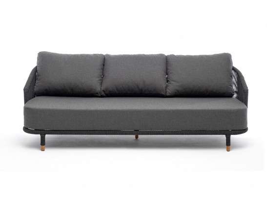 "Верона" диван 3-местный плетеный из роупа, каркас алюминий темно-серый (RAL7024) муар, роуп темно-серый круглый, ткань темно-серая 027 в Набережных Челнах "Верона" диван 3-местный плетеный из роупа, каркас алюминий темно-серый (RAL7024) муар, роуп темно-серый круглый, ткань темно-серая 027 в Набережных Челнах