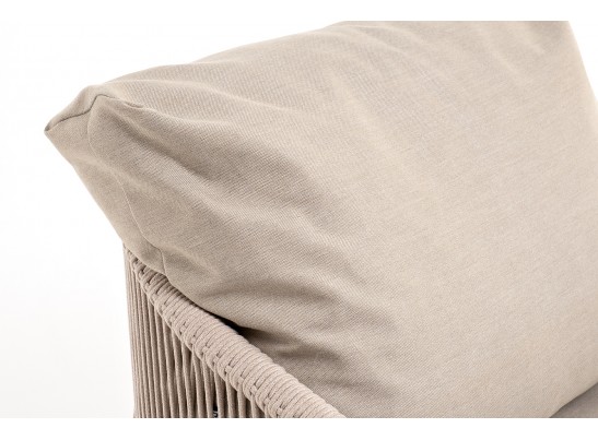 "Верона" кресло плетеное из роупа, каркас алюминий белый муар, роуп бежевый круглый, ткань бежевая 052 в Набережных Челнах