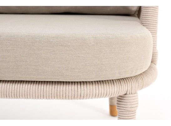 "Верона" кресло плетеное из роупа, каркас алюминий белый муар, роуп бежевый круглый, ткань бежевая 052 в Набережных Челнах