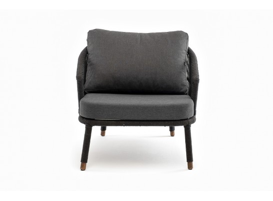 "Верона" кресло плетеное из роупа, каркас алюминий темно-серый (RAL7024) муар, роуп темно-серый круглый, ткань темно-серая 027 в Набережных Челнах