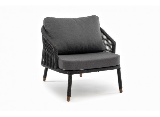 "Верона" кресло плетеное из роупа, каркас алюминий темно-серый (RAL7024) муар, роуп темно-серый круглый, ткань темно-серая 027 в Набережных Челнах