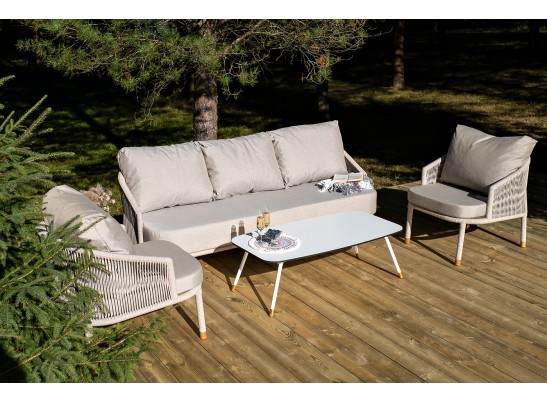 "Верона" лаунж-зона 5-местная плетеная из роупа (веревки), каркас алюминиевый белый, роуп бежевый в Набережных Челнах