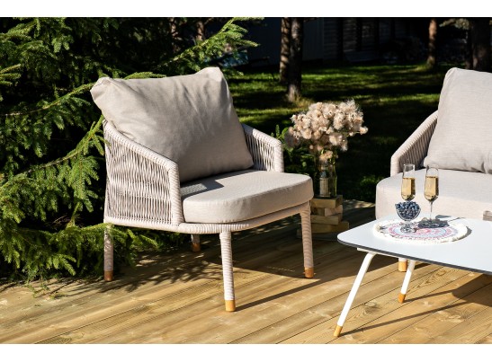 "Верона" лаунж-зона 5-местная плетеная из роупа (веревки), каркас алюминиевый белый, роуп бежевый в Набережных Челнах