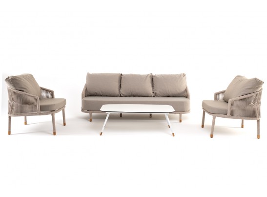 "Верона" лаунж-зона 5-местная плетеная из роупа (веревки), каркас алюминиевый белый, роуп бежевый в Набережных Челнах