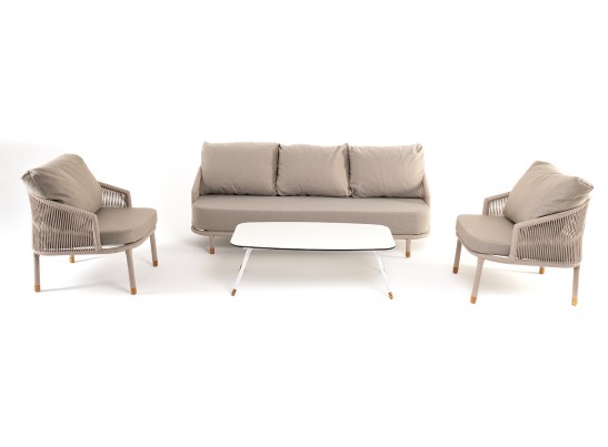 "Верона" лаунж-зона 5-местная плетеная из роупа (веревки), каркас алюминиевый белый, роуп бежевый в Набережных Челнах