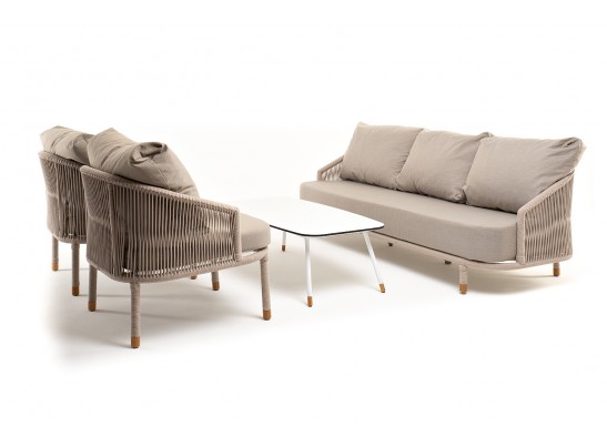 "Верона" лаунж-зона 5-местная плетеная из роупа (веревки), каркас алюминиевый белый, роуп бежевый в Набережных Челнах