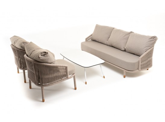 "Верона" лаунж-зона 5-местная плетеная из роупа (веревки), каркас алюминиевый белый, роуп бежевый в Набережных Челнах