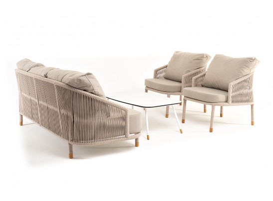 "Верона" лаунж-зона 5-местная плетеная из роупа (веревки), каркас алюминиевый белый, роуп бежевый в Набережных Челнах