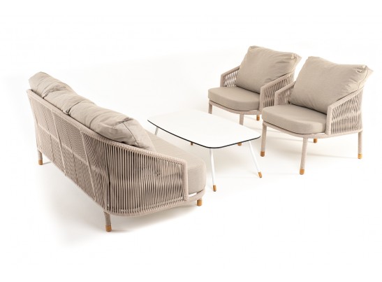 "Верона" лаунж-зона 5-местная плетеная из роупа (веревки), каркас алюминиевый белый, роуп бежевый в Набережных Челнах