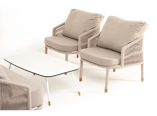 "Верона" лаунж-зона 5-местная плетеная из роупа (веревки), каркас алюминиевый белый, роуп бежевый в Набережных Челнах