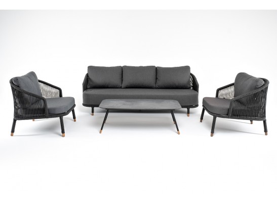 "Верона" лаунж-зона 5-местная плетеная из роупа (веревки), каркас алюминиевый темно-серый, роуп темно-серый в Набережных Челнах