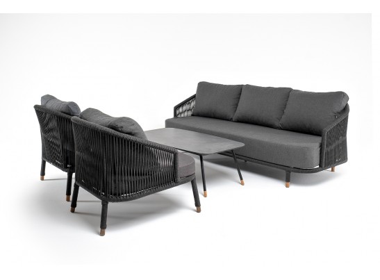 "Верона" лаунж-зона 5-местная плетеная из роупа (веревки), каркас алюминиевый темно-серый, роуп темно-серый в Набережных Челнах