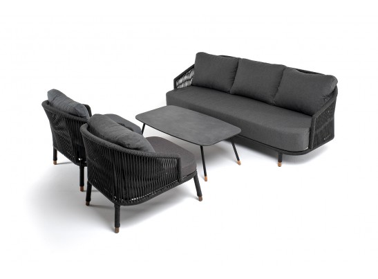 "Верона" лаунж-зона 5-местная плетеная из роупа (веревки), каркас алюминиевый темно-серый, роуп темно-серый в Набережных Челнах