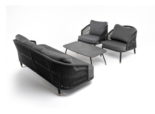 "Верона" лаунж-зона 5-местная плетеная из роупа (веревки), каркас алюминиевый темно-серый, роуп темно-серый в Набережных Челнах